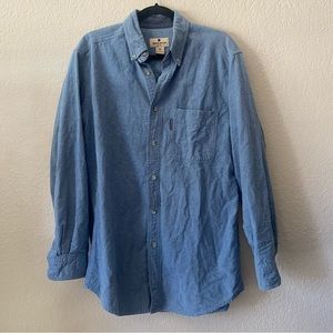 Woolrich Blue Button Down Long Sleeve Shirt Blue Heather size medium